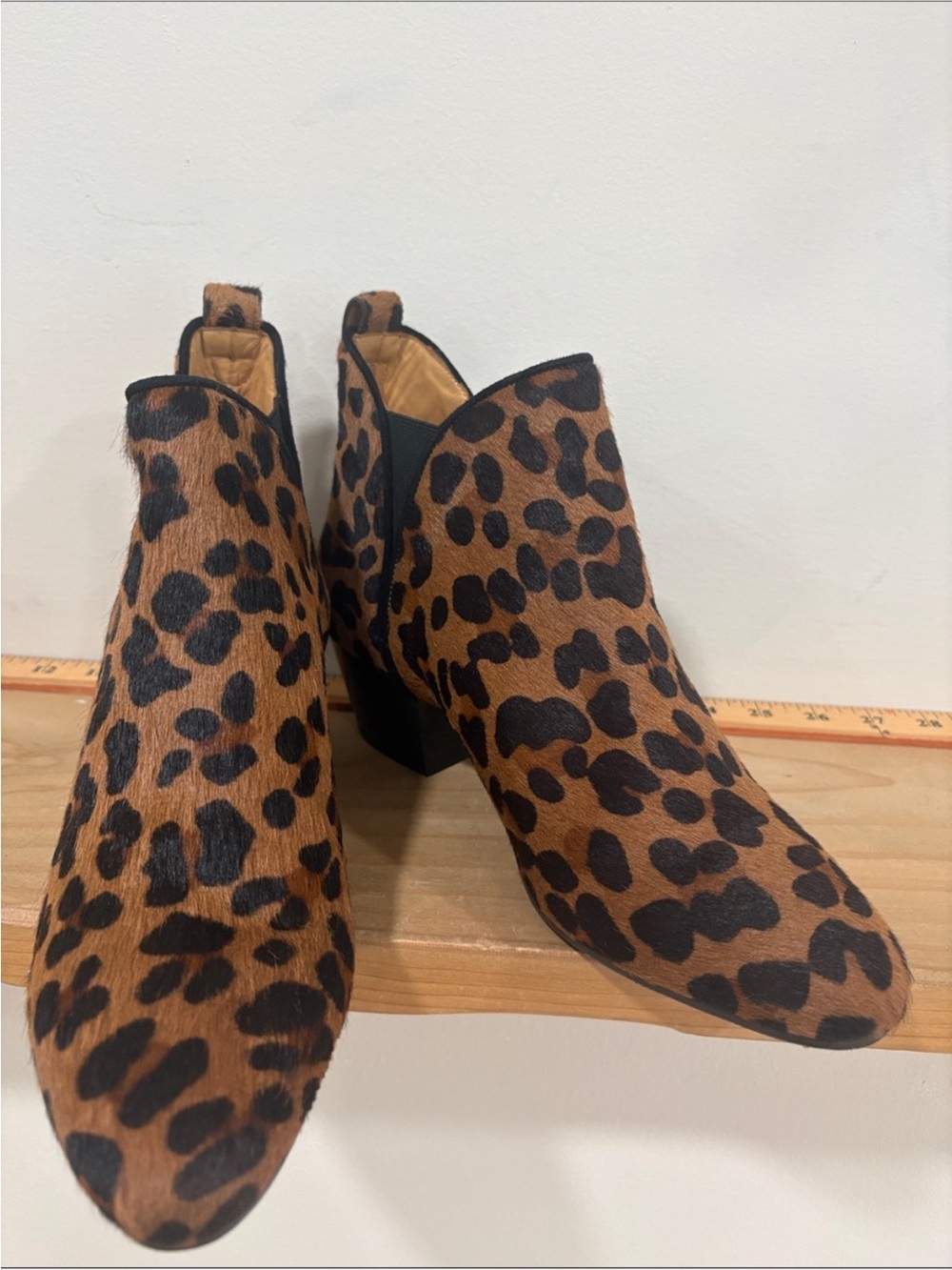 Sezane Leopard Calf Hair Leather Ankle Boots, Size 9